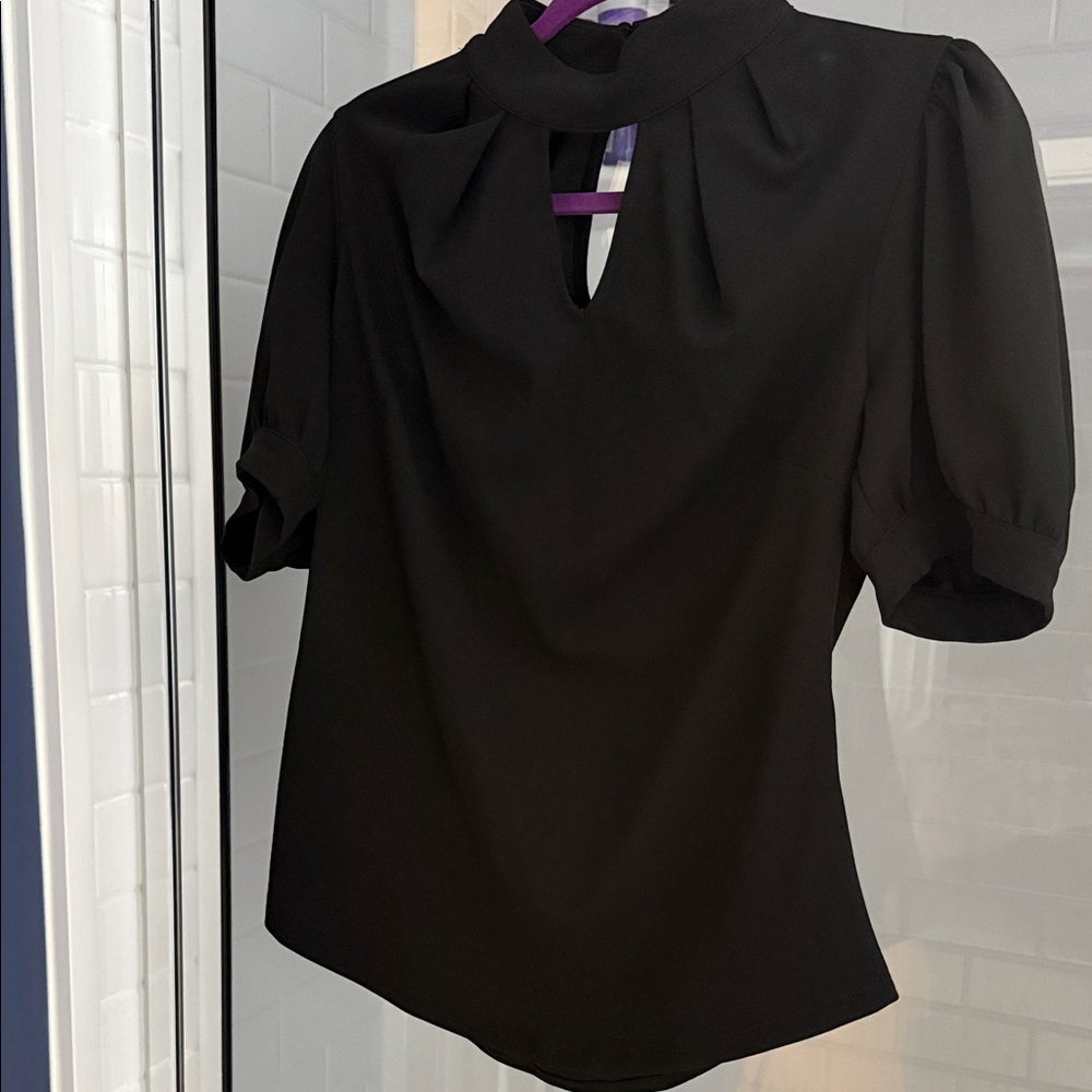 New York & Company Black Keyhole Blouse